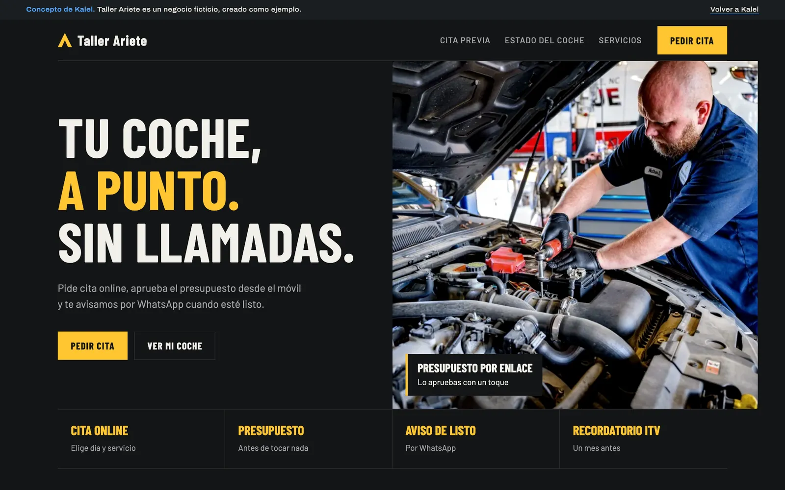 Portada de la web de muestra de Taller Ariete