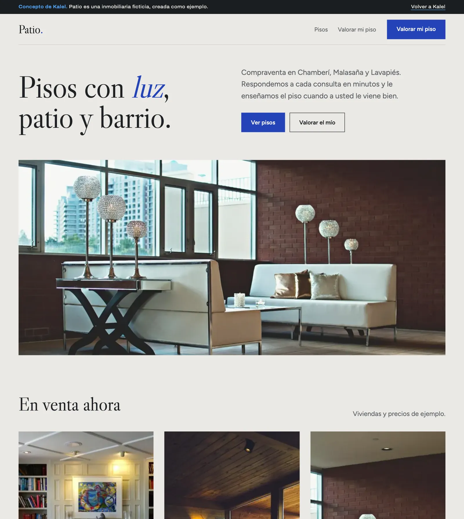 Portada de la web de muestra de Patio Inmobiliaria